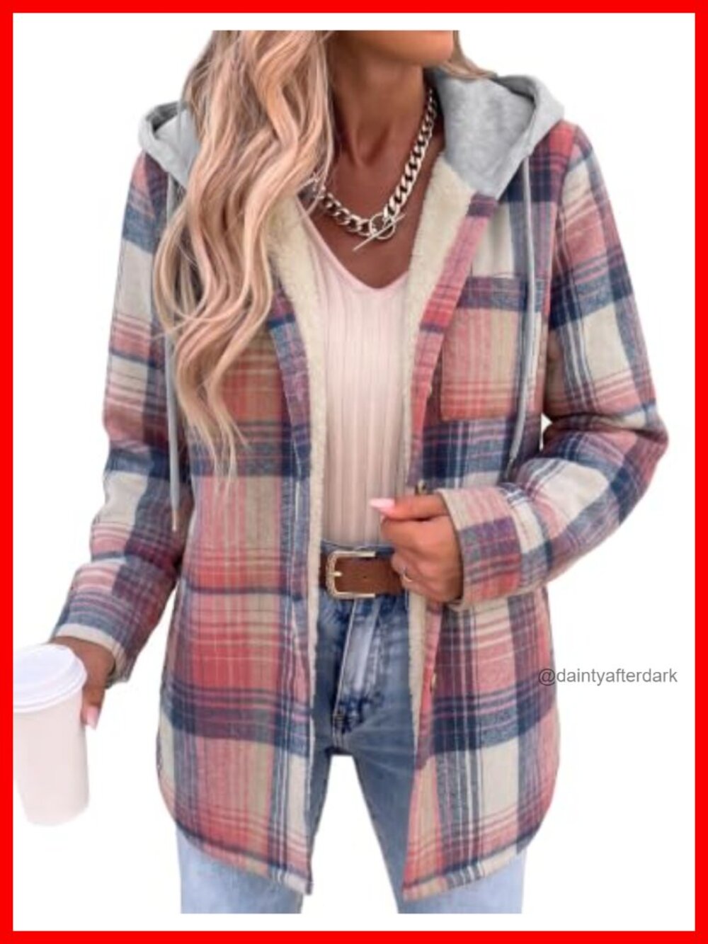 Plaid Fleece Shacket Hooded Button Down Jacket